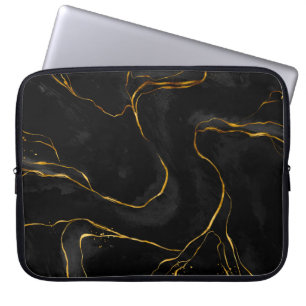 Moderner Hintergrund für Schwarz-Gold-Marmor Laptopschutzhülle