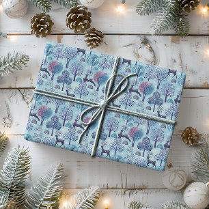 Moderner Hirschwald Blau und Lila Urlaub Geschenkpapier