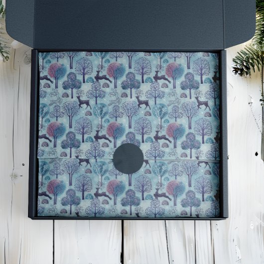 Moderner Hirschwald Blau und Lila Urlaub Seidenpapier