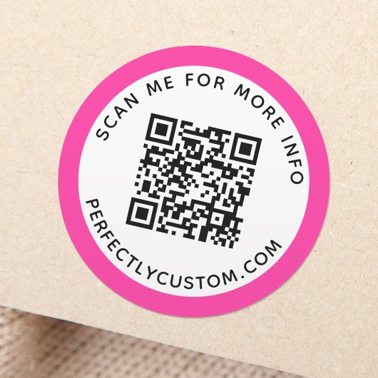 Moderner, hochrosa QR-Code und Text Runder Aufkleber