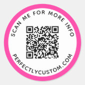 Moderner, hochrosa QR-Code und Text Runder Aufkleber (Vorderseite)