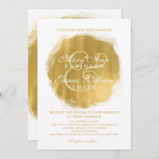 Moderner HochzeitGold-Lacklook Einladung (Vorne/Hinten)