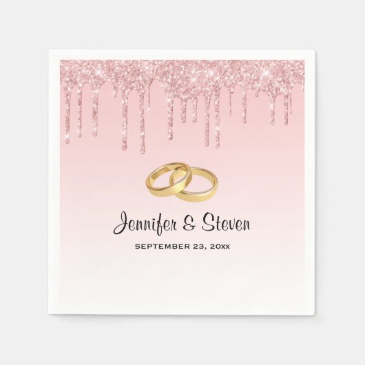 Moderner Hochzeitrosa Dripping-Glitzer Serviette (Vorderseite)
