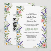 Moderner Hochzeits-QR-Code mit Frühlingswildblumen Einladung (Vorne/Hinten)