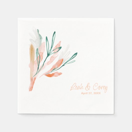 Moderner Hochzeitscocktail in Weiß und Pfirsich Serviette (Vorderseite)