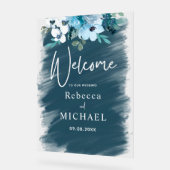 Moderner Hochzeitsempfang in weißem, bläulichem Bl Acrylschild (Winkel)