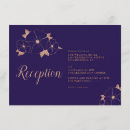 Moderner Hochzeitsempfang mit Kupfer und blauen Bl Begleitkarte