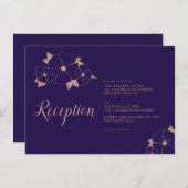 Moderner Hochzeitsempfang mit Kupfer und blauen Bl Begleitkarte (Vorne/Hinten)