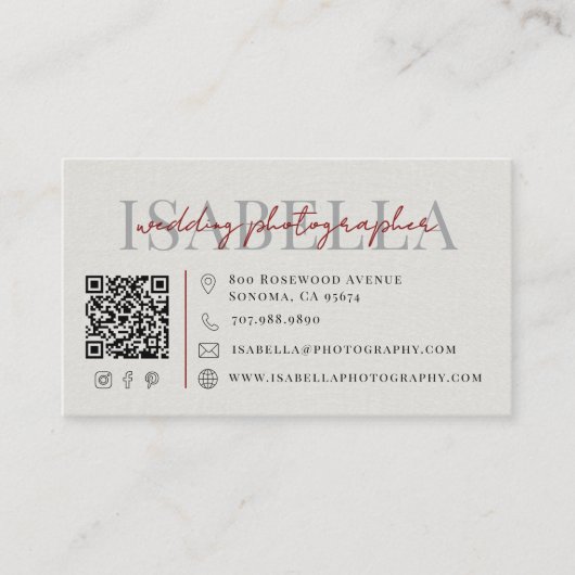 Moderner Hochzeitsfotograf QR-Code Visitenkarte (Vorderseite)