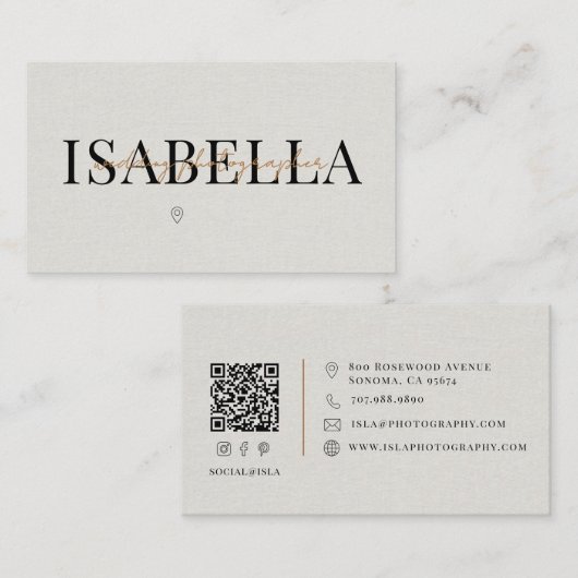 Moderner Hochzeitsfotograf QR-Code Visitenkarte (Vorne/Hinten)