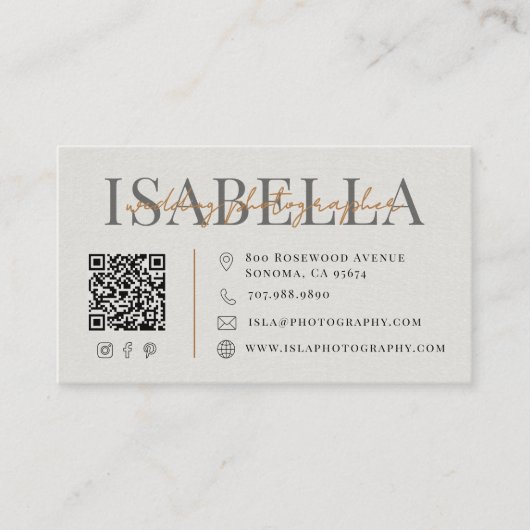 Moderner Hochzeitsfotograf QR-Code Visitenkarte (Vorderseite)