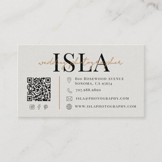Moderner Hochzeitsfotograf QR-Code Visitenkarte (Vorderseite)