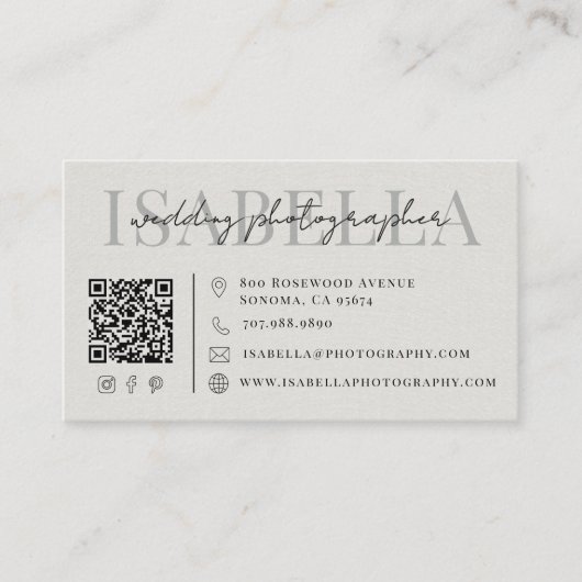 Moderner Hochzeitsfotograf QR-Code Visitenkarte (Vorderseite)