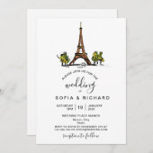 Moderner Hochzeitsort Paris Eiffelturm Einladung (Vorne/Hinten)