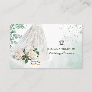 Moderner Hochzeitsplaner Braut Schleier Grün Visitenkarte