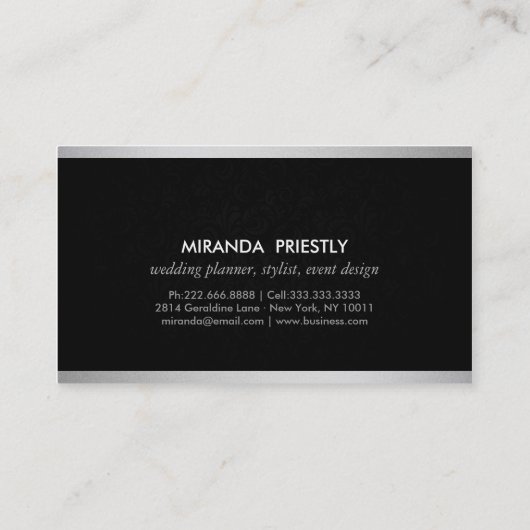 Moderner Hochzeitsplaner für Black and Silver Foil Visitenkarte (Rückseite)