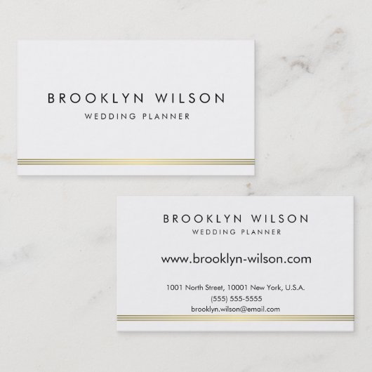 Moderner Hochzeitsplaner mit Goldlinien Visitenkarte (Vorne/Hinten)