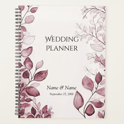 Moderner Hochzeitsplaner mit roten Blättern Planer (Vorderseite)
