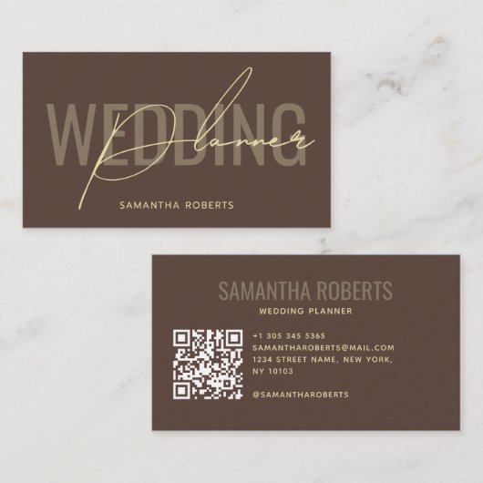 Moderner Hochzeitsplaner QR-Code braun Visitenkarte (Vorne/Hinten)