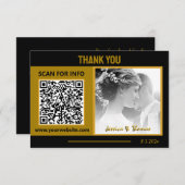 Moderner Hochzeitsstift, QR-Code, Foto, Black/Gold Dankeskarte (Vorne/Hinten)