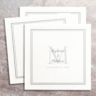 Moderner Hochzeitstil & Date Monogram Gray Cocktai Serviette