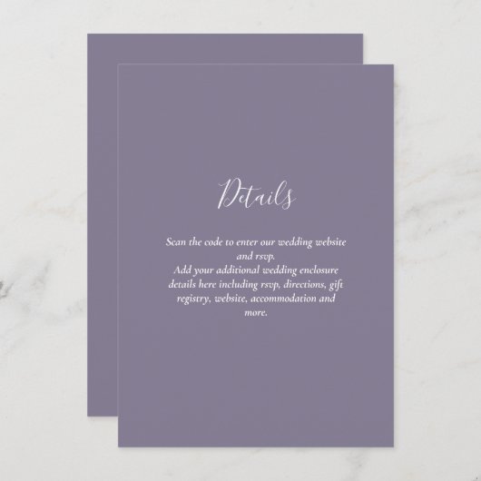 Moderner Hochzeitstipendiat mit QR CODE - JEDE FAR Begleitkarte (Vorne/Hinten)