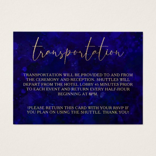 Moderner Hochzeitstransport mit Blaukalligrafie (Vorderseite)