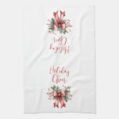 Moderner Holiday Cheer Script Red Bow Geschirrtuch (Vertikal)
