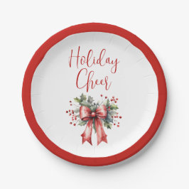 Moderner Holiday Cheer Script Red Bow Holly Pappteller