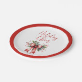 Moderner Holiday Cheer Script Red Bow Holly Pappteller (Schrägansicht)