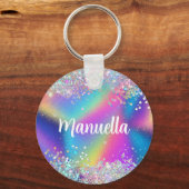 Moderner holografischer Glitzer Farbenfroher Regen Schlüsselanhänger (Vorderseite)
