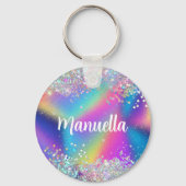 Moderner holografischer Glitzer Farbenfroher Regen Schlüsselanhänger (Rückseite)