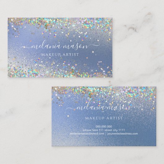 Moderner holografischer Glitzer Makeup Artist Blue Visitenkarte (Vorne/Hinten)