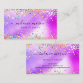 Moderner holografischer Glitzer Makeup Artist Lila Visitenkarte (Vorne/Hinten)