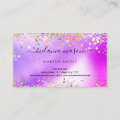 Moderner holografischer Glitzer Makeup Artist Lila Visitenkarte (Rückseite)