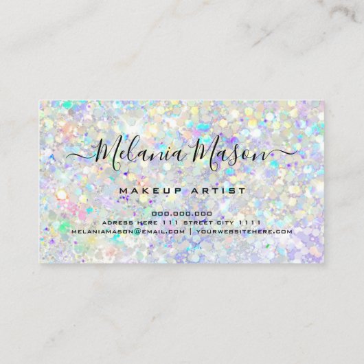 Moderner holografischer Glitzer Makeup Artist Past Visitenkarte (Rückseite)