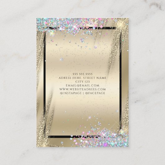 Moderner holografischer Glitzer Metallic Gold Beau Visitenkarte (Rückseite)