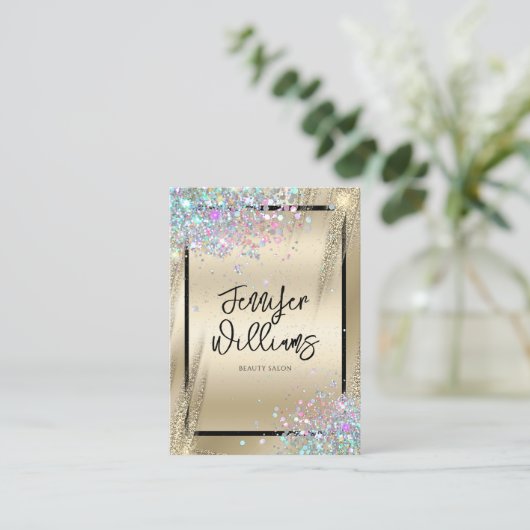 Moderner holografischer Glitzer Metallic Gold Beau Visitenkarte (Stehend Vorderseite)