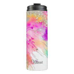 Moderner holografischer Glitzer mit Marmormotiv Thermosbecher