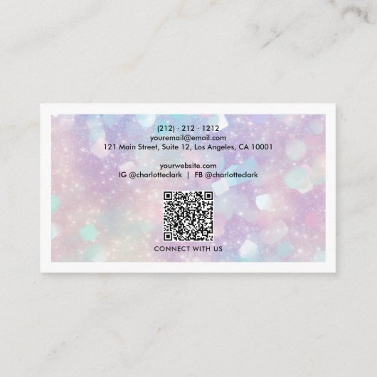 Moderner holografischer Glitzer Script QR Code Visitenkarte (Rückseite)