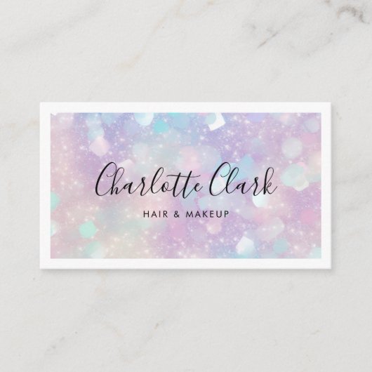 Moderner holografischer Glitzer Script QR Code Visitenkarte (Vorderseite)