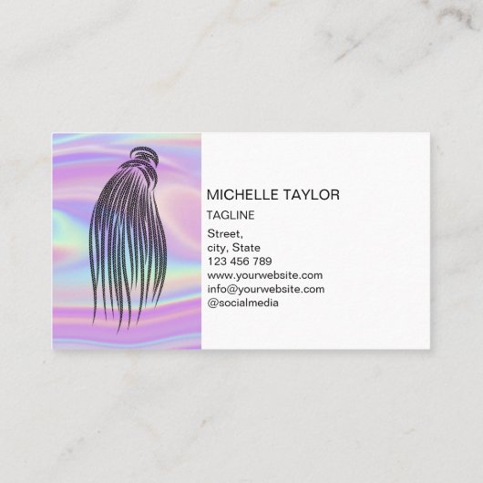 Moderner Holografischer Haarhaarkleider, Braiosen, Visitenkarte (Rückseite)