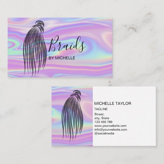 Moderner Holografischer Haarhaarkleider, Braiosen, Visitenkarte (Vorne/Hinten)