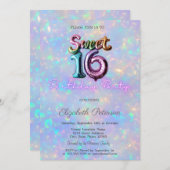 Moderner holografischer Iridescent Ballon Sweet 16 Einladung (Vorne/Hinten)