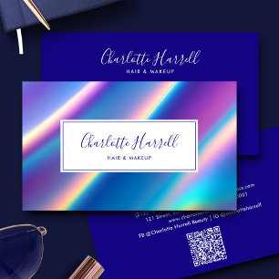 Moderner holografischer irisierender Script QR Cod Visitenkarte