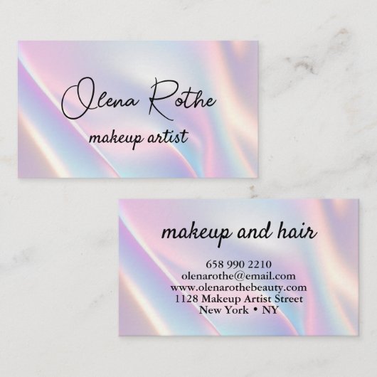 Moderner holografischer Makeup-Künstler pastellfar Visitenkarte (Vorne/Hinten)