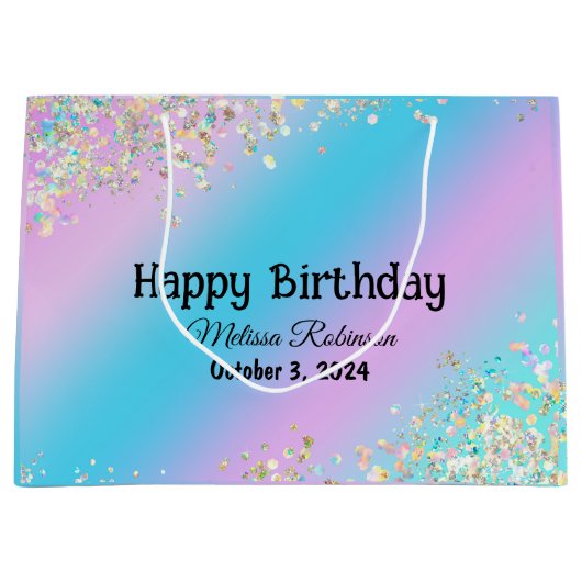 Moderner holografischer Pastell-Glitzer Große Geschenktüte (Vorderseite)