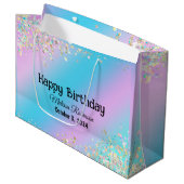 Moderner holografischer Pastell-Glitzer Große Geschenktüte (Vorderseite Schrägansicht)