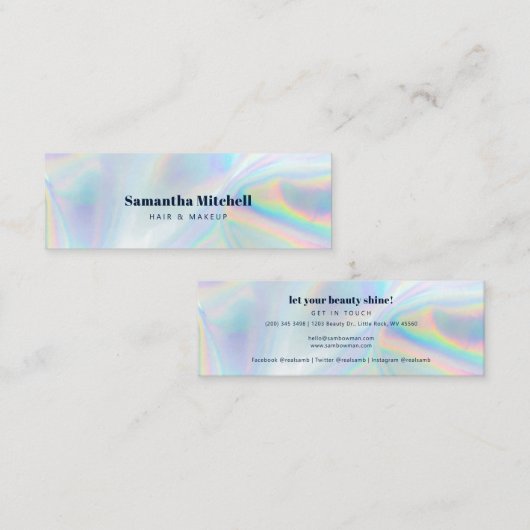 Moderner Holografischer Salon Beautician Makeup Mini Visitenkarte (Vorne/Hinten)