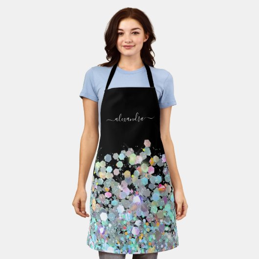 Moderner holografischer Sparkle-Glitzer nach Maß S Schürze (Getragen)